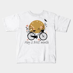 May is BIKE month design with wild flowers Kids T-Shirt